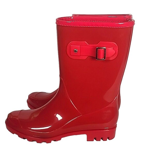 Evshine Boots Womens 39 Mid Calf Rain Garden Red Rubber Pull On Waterproof NEW - Picture 3 of 10